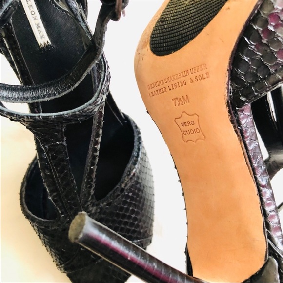 Leon Max Black snakeskin leather Strappy high heeled shoes sandals size 7.5 - Picture 3 of 8